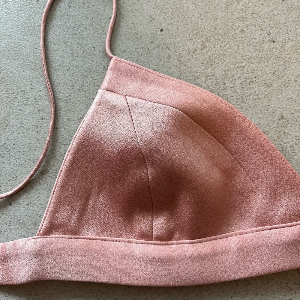 Designer ALEX PERRY Ash Satin-Crepe Blush Pink Bralette Sz. 8 Luxury Romantic - Picture 7 of 8